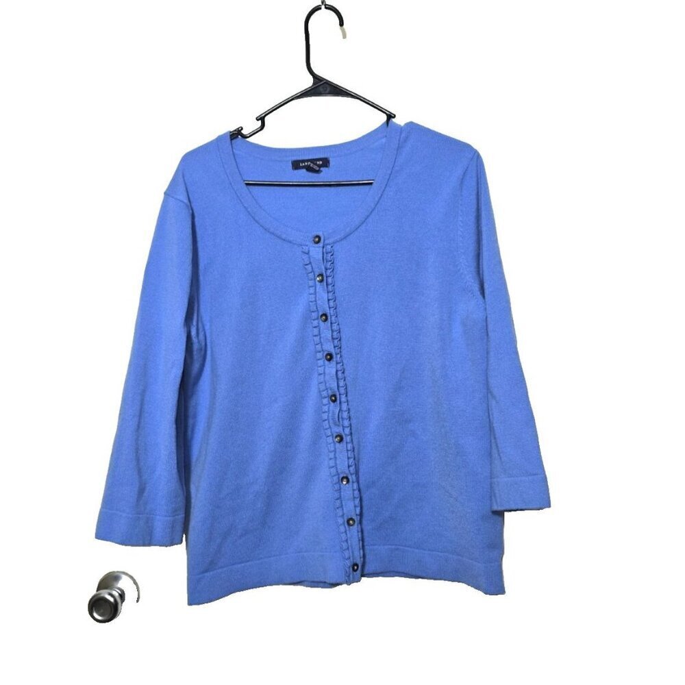 Lands End Cardigan XL 18-20 Full Button Blue Basic Layer Breathable Comfy Casual